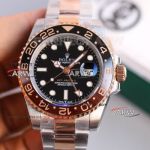 Perfect Replica KS Factory Swiss 2836 Rolex GMT Master II Watch - Two-Tone Rose Gold Black Dial 